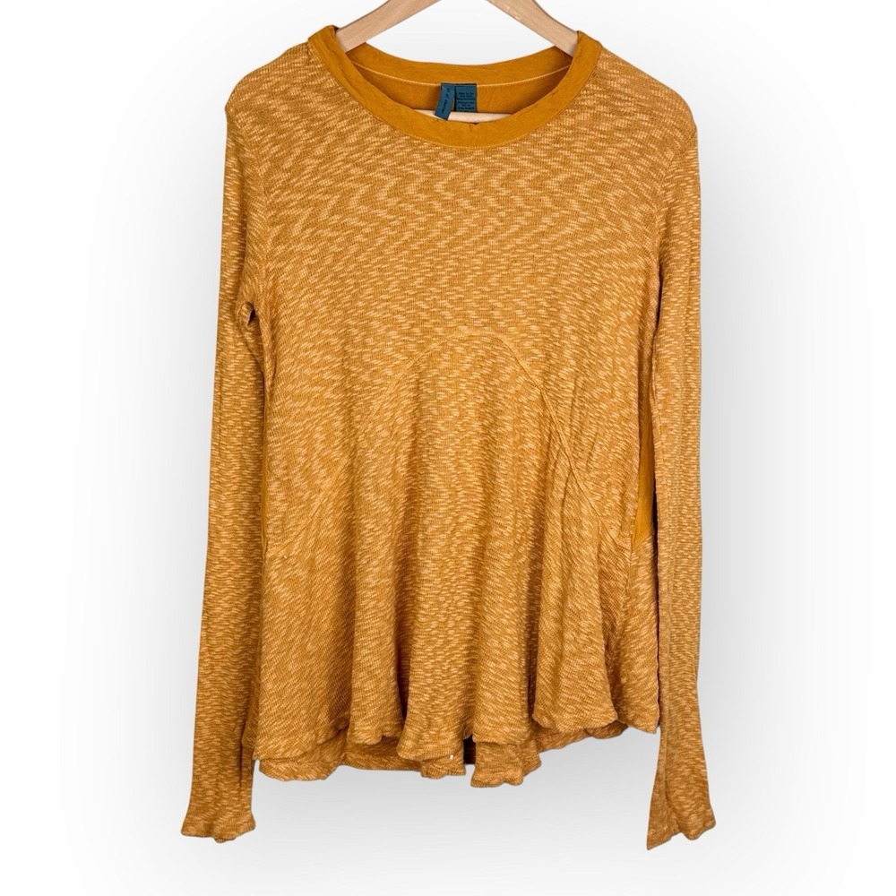 Anthropologie Left Of Center‎ XS/S Scoop Neck Long Sleeve Top Gold Cotton Blend